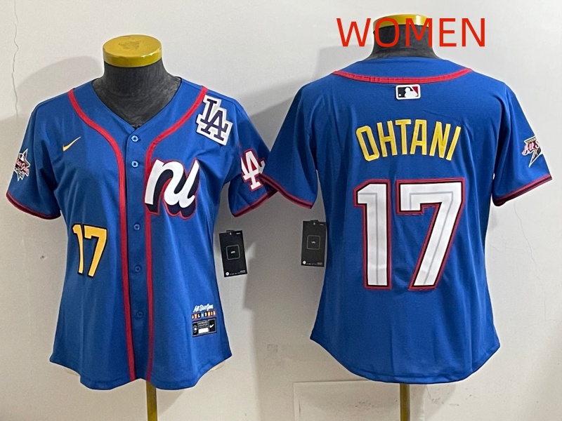 Women 2025 Los Angeles Dodgers #17 Ohtani Blue Nike 2025 MLB All Star Jersey style 002->women mlb jersey->Women Jersey